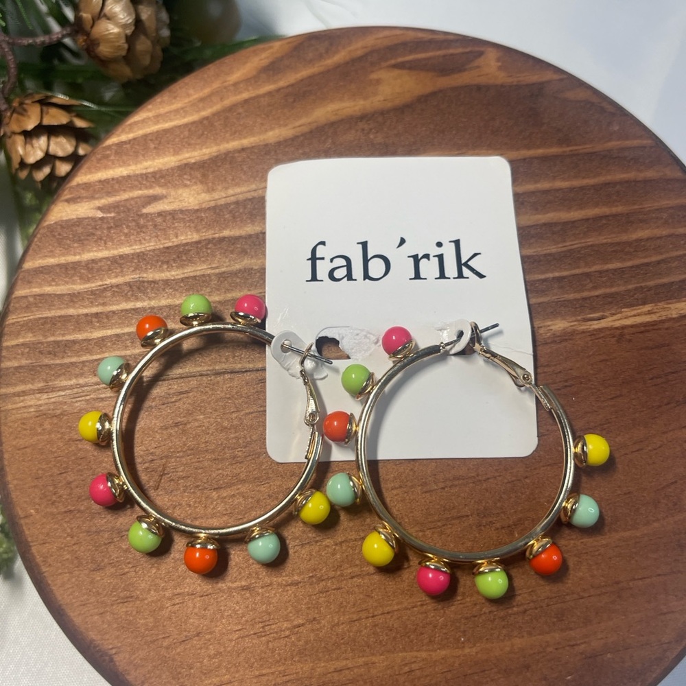 fab'rik Gold Hoop Earrings with Multicolored Beads